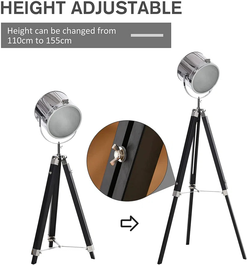 Statement Tripod Floor Lamp Industrial Design Argent 110cm