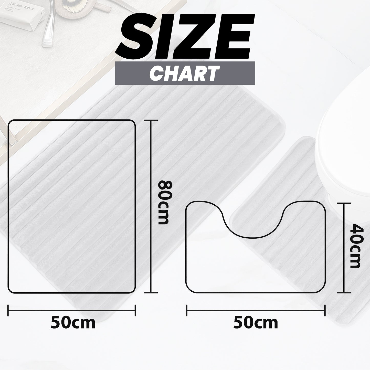 Charcoal Ribbed Bath Mat Set | 2 Piece  Non Slip