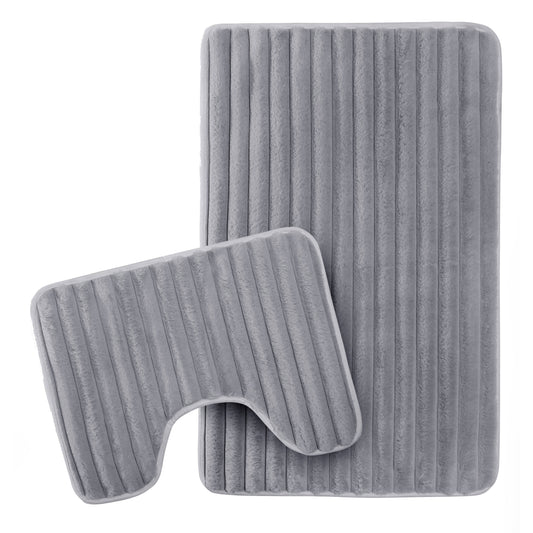 Charcoal Ribbed Bath Mat Set | 2 Piece  Non Slip