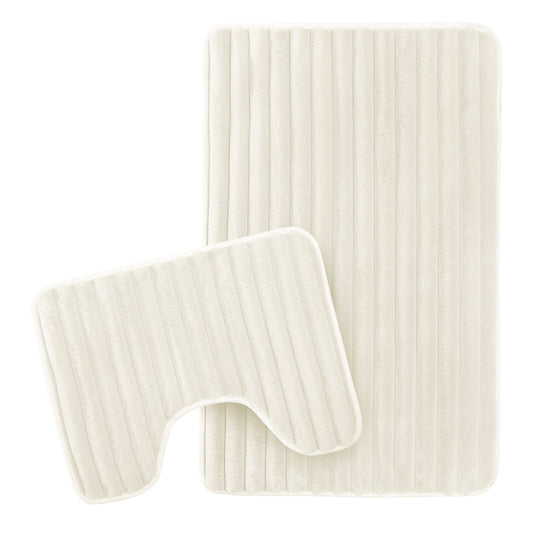 Cream Ribbed Bath Mat Set | Non Slip Easy Care | 2 Piece