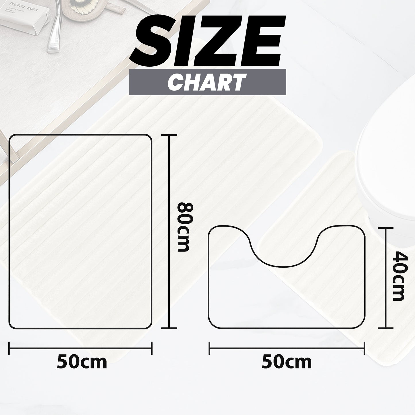 Cream Ribbed Bath Mat Set | Non Slip Easy Care | 2 Piece