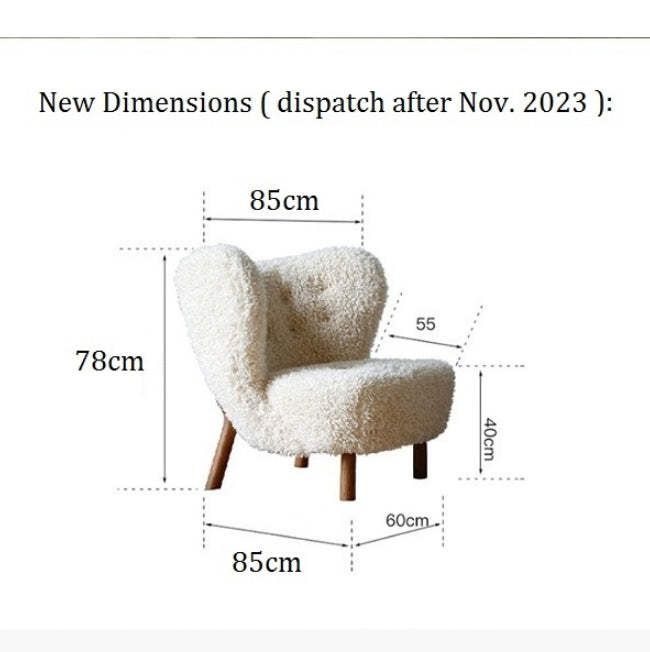 Fitz Lounge Chair in White Long Hair Wool Bouclé