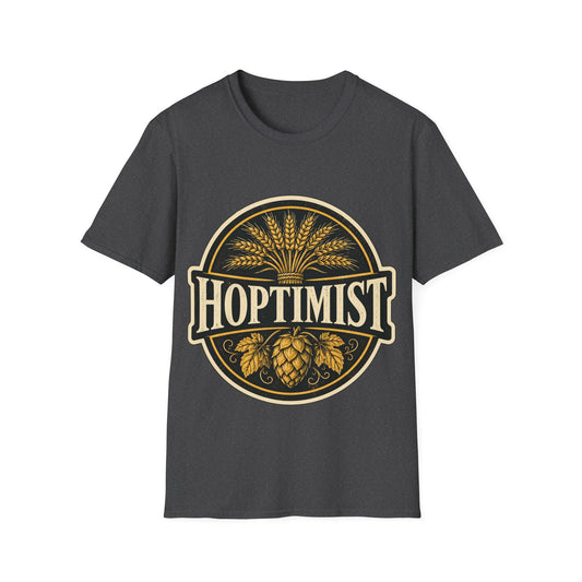 "Hoptimist" Beer Lovers T-Shirt — Vintage Hops & Wheat Brewery Design Unisex Tee
