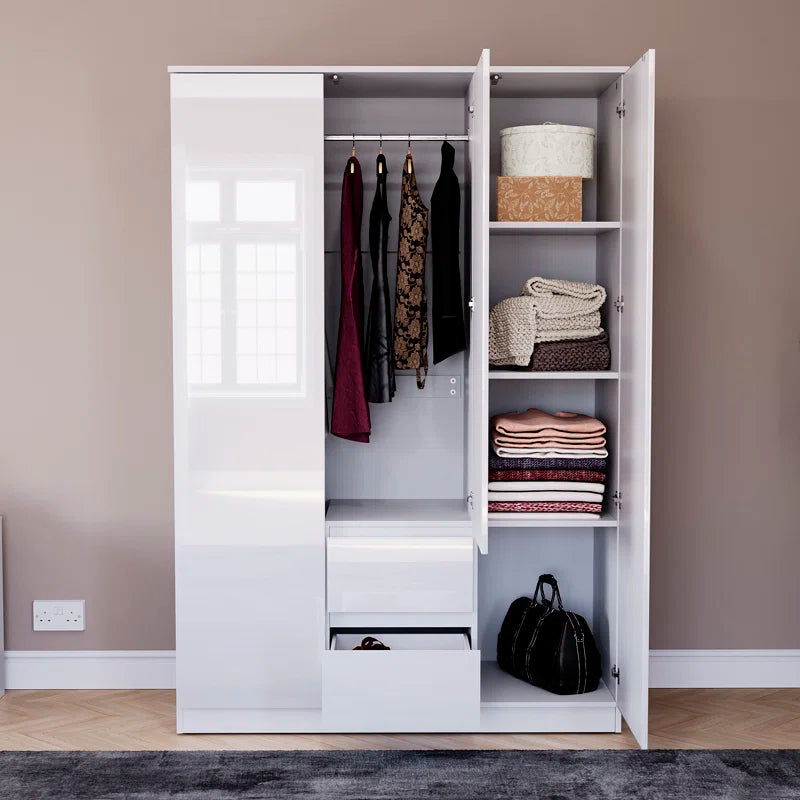 Oslo 3 Door 2 Drawer High Gloss Wardrobe, (FSC 100%) Bedroom Home Clothing Storage Furniture