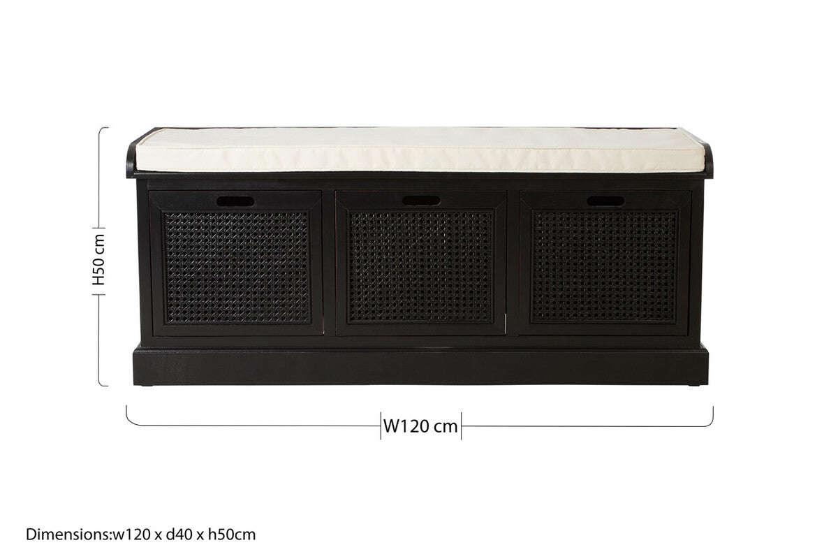 Storage Bench with Cushion | Heritage Black Three Drawers