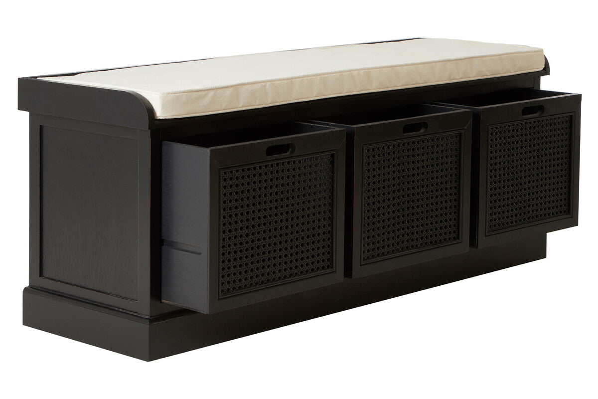 Storage Bench with Cushion | Heritage Black Three Drawers