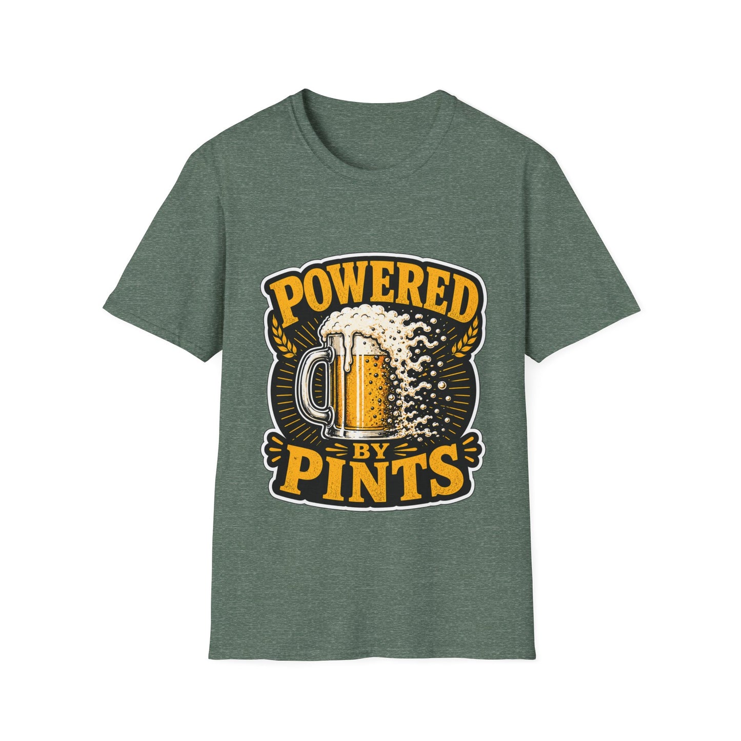 Powered by Pints T-Shirt — Funny Beer Mug Graphic Tee for Beer Lovers