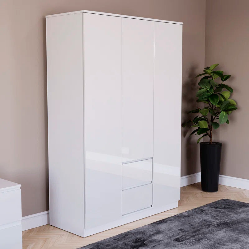 Oslo 3 Door 2 Drawer High Gloss Wardrobe, (FSC 100%) Bedroom Home Clothing Storage Furniture