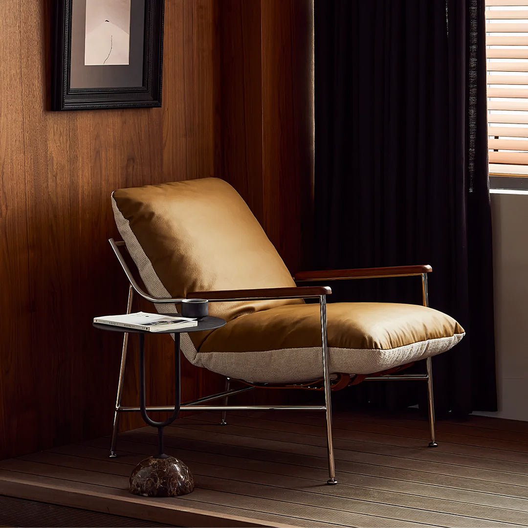 Prasad Lounge Chair Armchair with Ottoman Real Leather