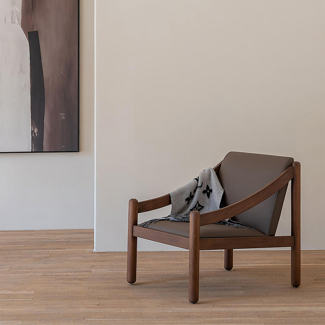 Karam Reception Lounge Chair in Solid Wood and PU Leather