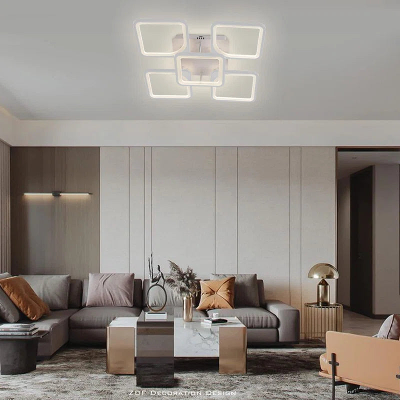 Squares Acrylic Chandelier Flausch 5-Light 60Cm Modern Ceiling Light, Dimmable LED Flush Mount with Remote, 