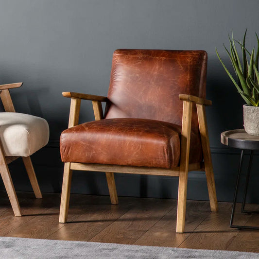 Flossy Genuine Leather Armchair Tan Mid Century Design