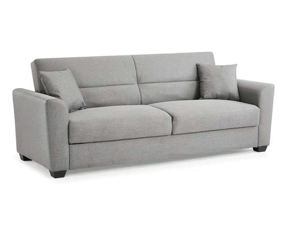 Grey Woven Sofa Bed Rounded Arms 215cm Kasheena Easy Open