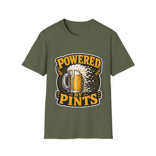 Powered by Pints T-Shirt — Funny Beer Mug Graphic Tee for Beer Lovers