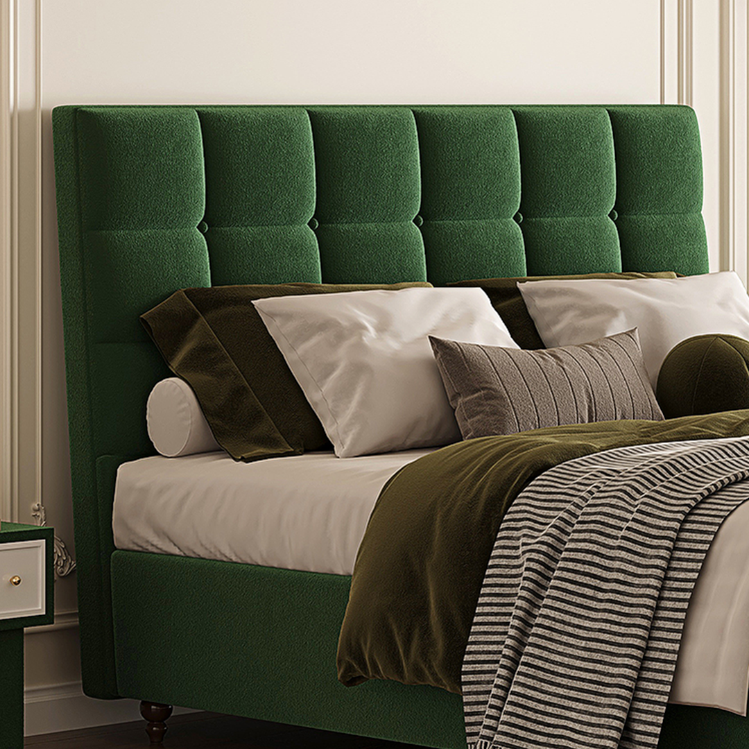 Thessaly Modern Double Bed in Dark Green Flannelette