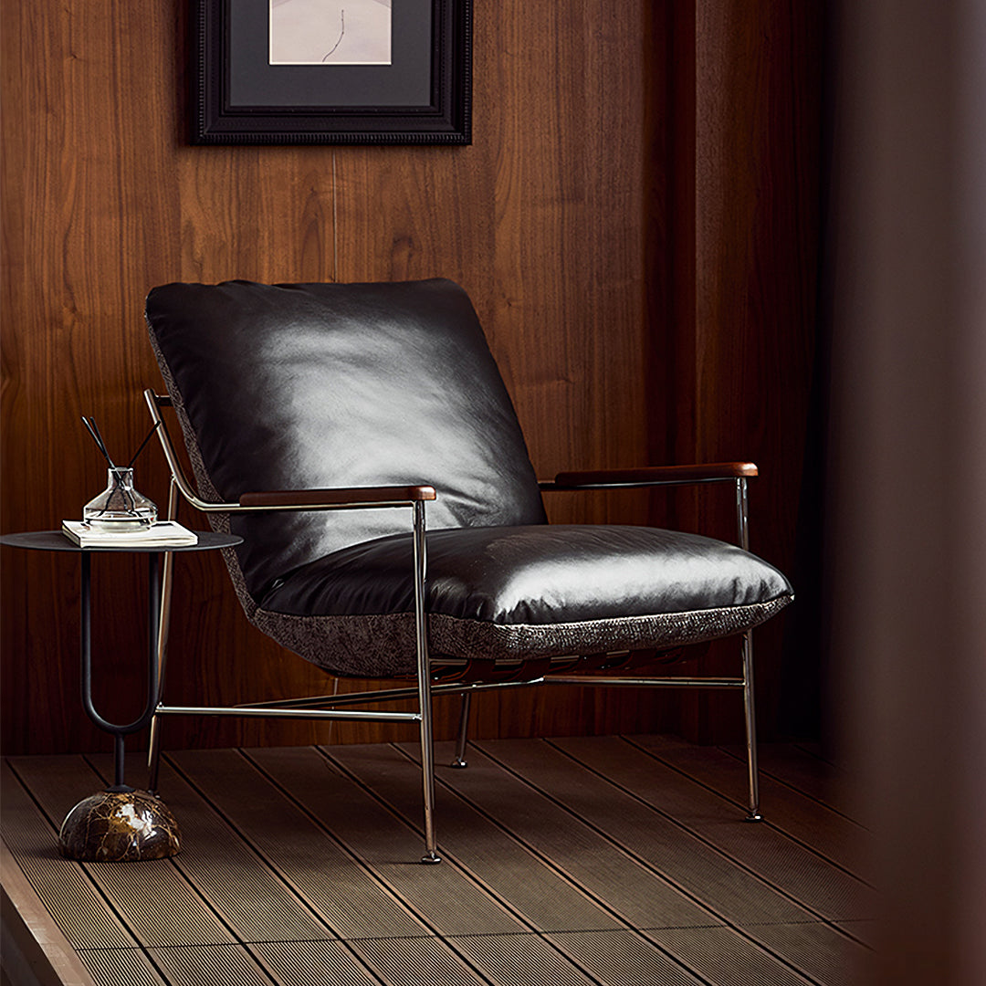Prasad Lounge Chair Armchair with Ottoman Real Leather