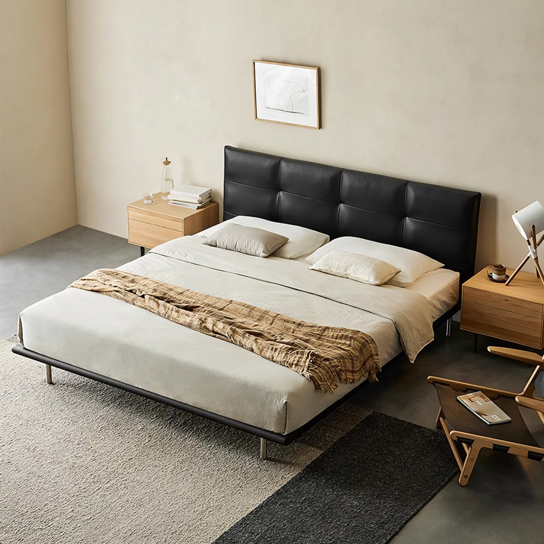 Ines Floating Bed in Black Real Leather King and Super King