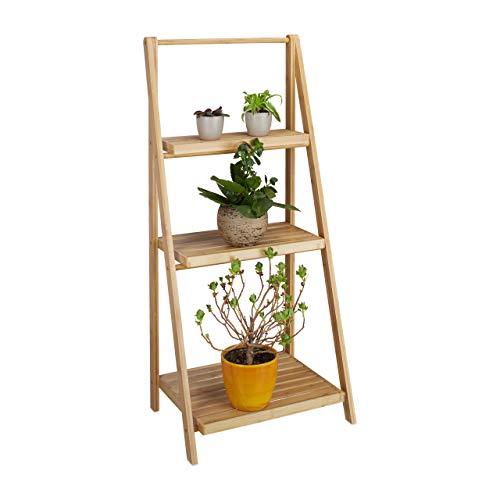 Relaxdays Bamboo Flower Stand 3 Shelves | Foldable Ladder Shelf