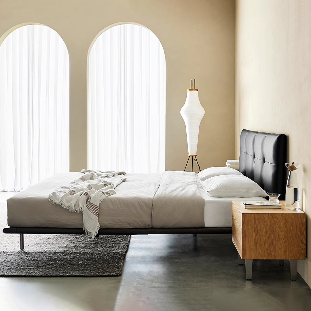 Ines Floating Bed in Black Real Leather King and Super King
