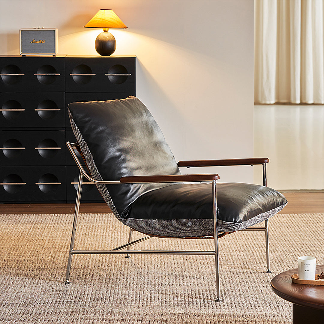 Prasad Lounge Chair Armchair with Ottoman Real Leather