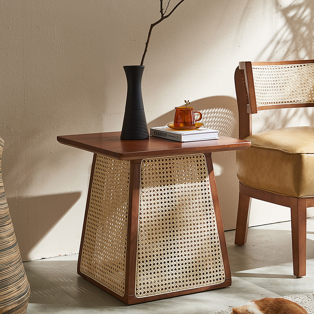 Alexa Lounge Chair for Living Room in Rattan and PU Leather