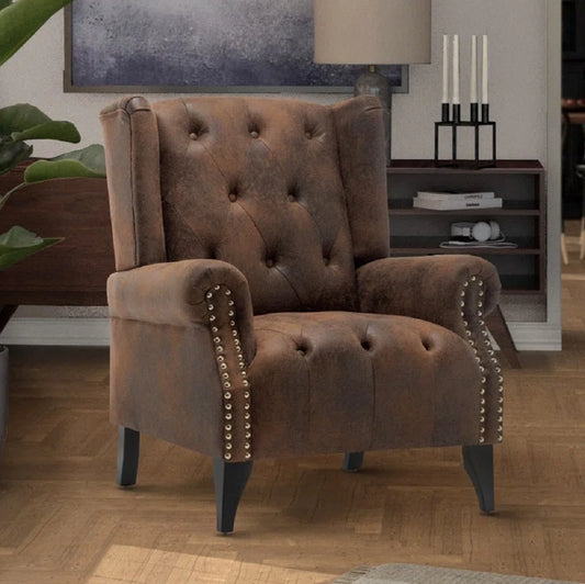 Microsuede Wingback Chair Mimics Distressed Leather