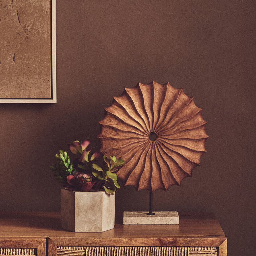 Westo Natural Wood Round Sculpture with Travertine Base