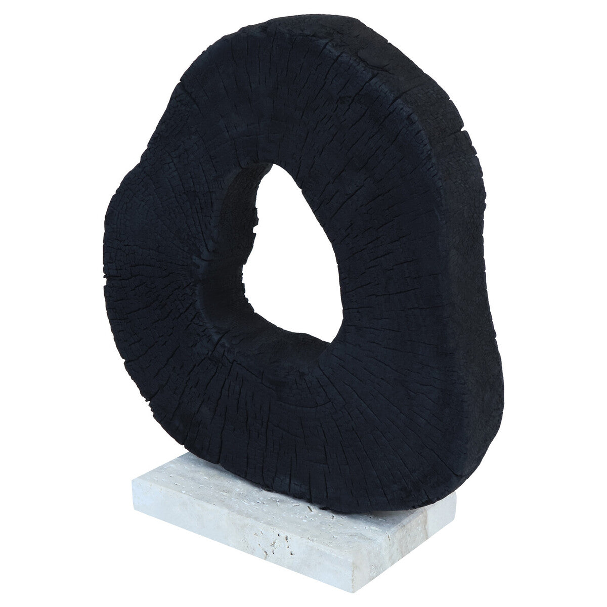 Extraordinary Emporium Artisan Black circular sculpture on a white base 