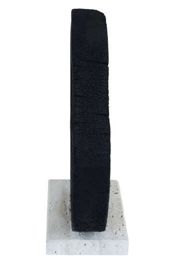 Tibor Black Mango Wood Sculpture With Travertine Base