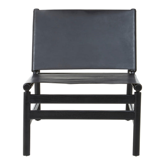 Kendari Black Leather and Teak Modern Sling Chair | Statement Piece