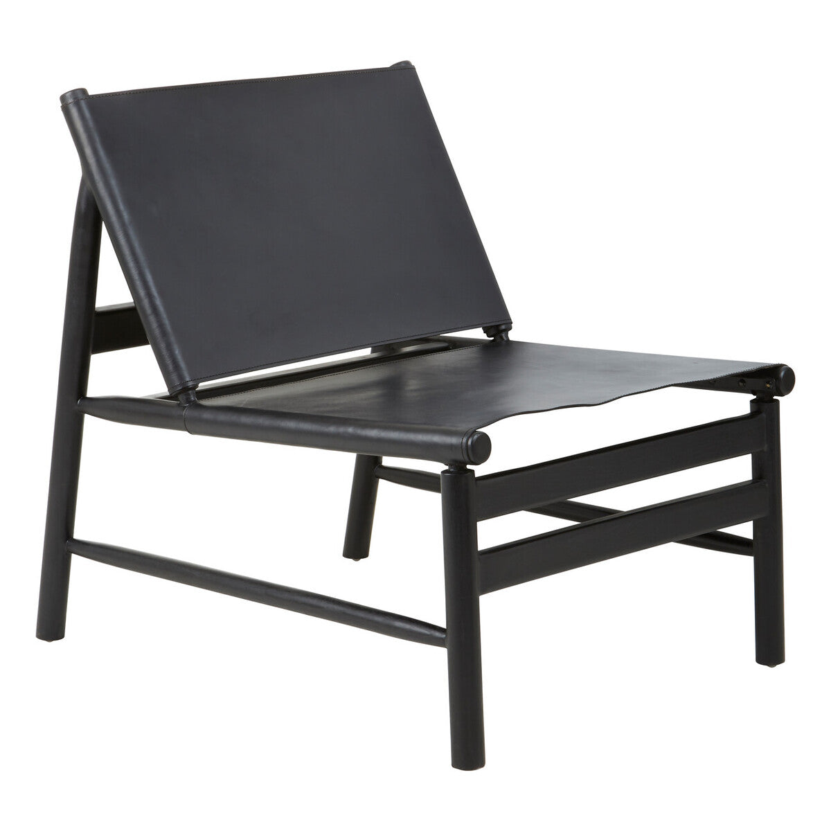 Kendari Black Leather and Teak Modern Sling Chair | Statement Piece