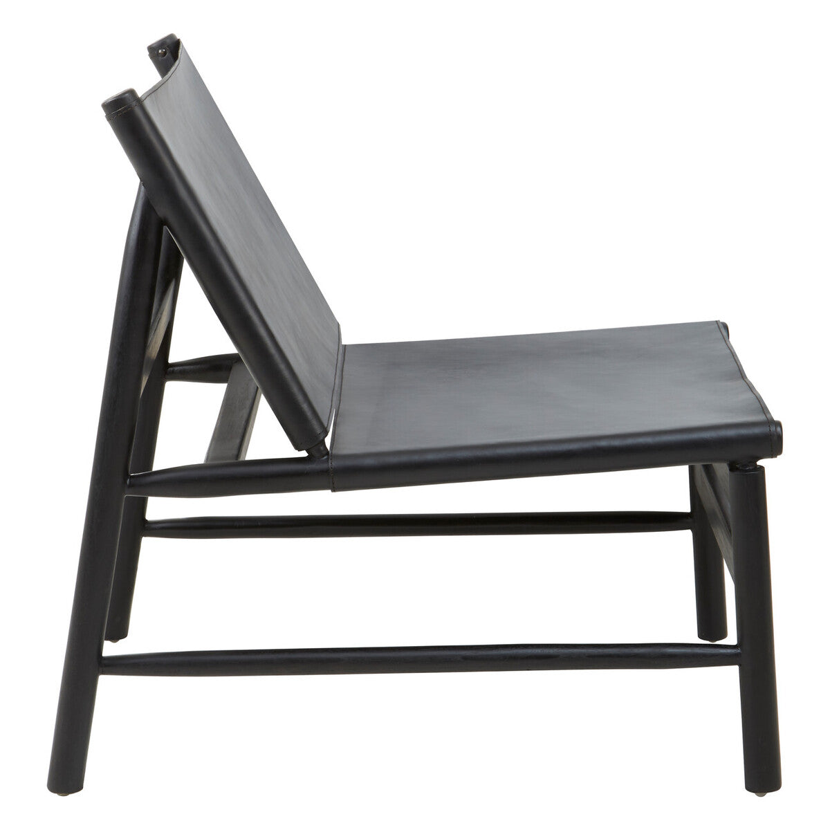 Kendari Black Leather and Teak Modern Sling Chair | Statement Piece