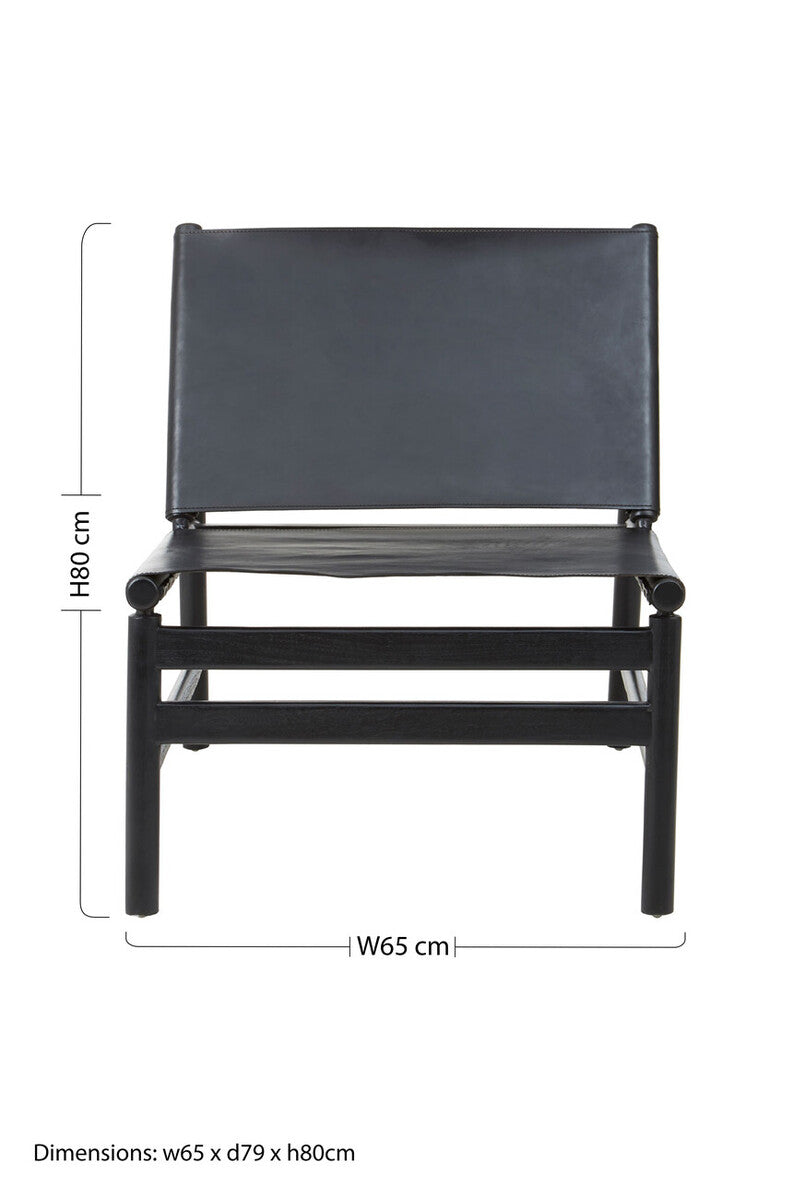 Kendari Black Leather and Teak Modern Sling Chair | Statement Piece