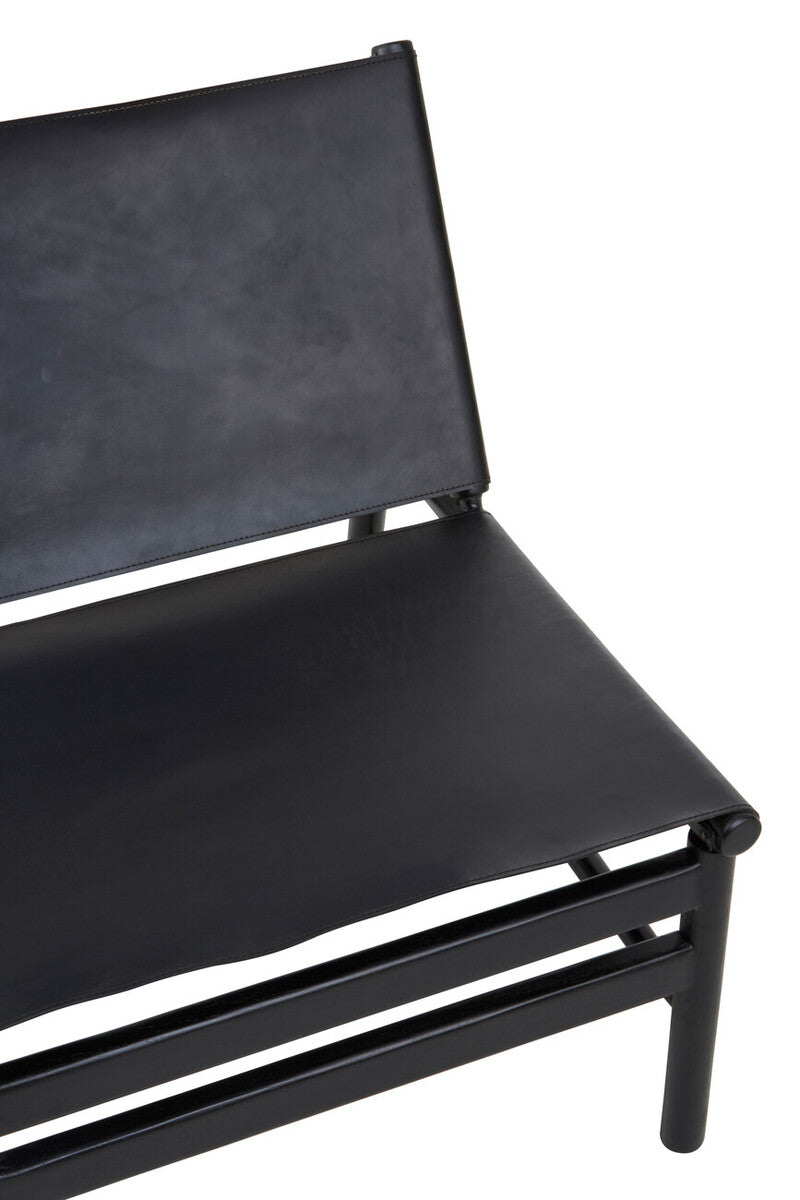 Kendari Black Leather and Teak Modern Sling Chair | Statement Piece