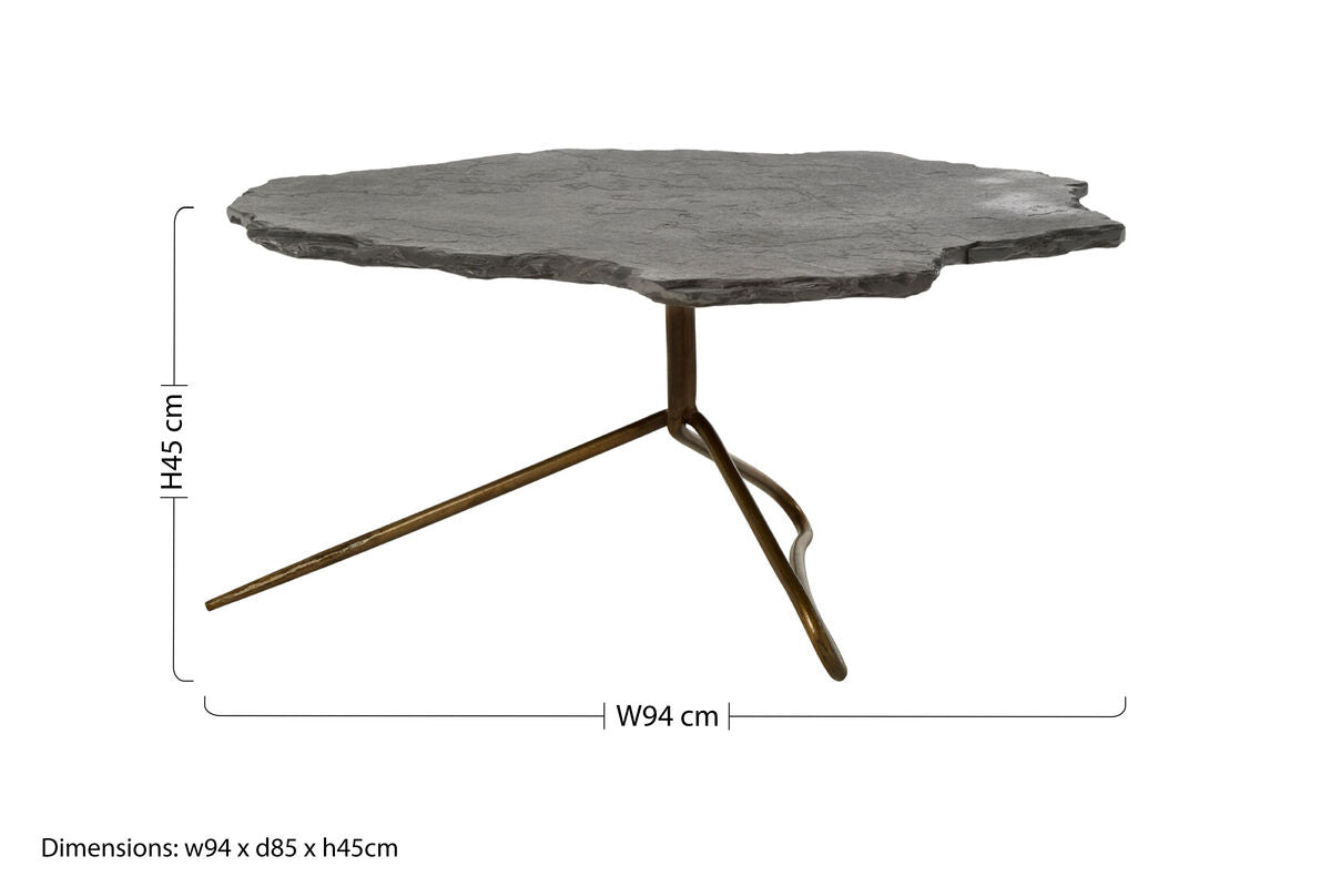 Coffee Table | Rany Grey Stone Top | Antique Brass Finish