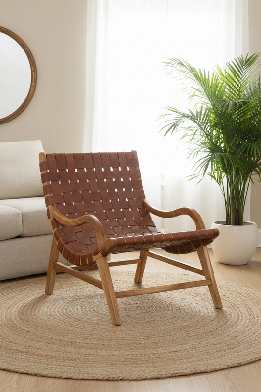 Kendari Brown Woven Leather Chair | Statement Piece