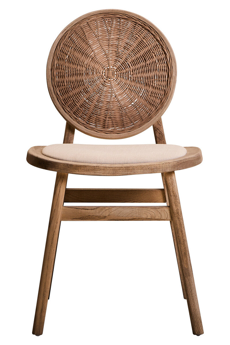 Cebu Beige Fabric and White Wash Elm Wood Dining Chair | Organic Elegance