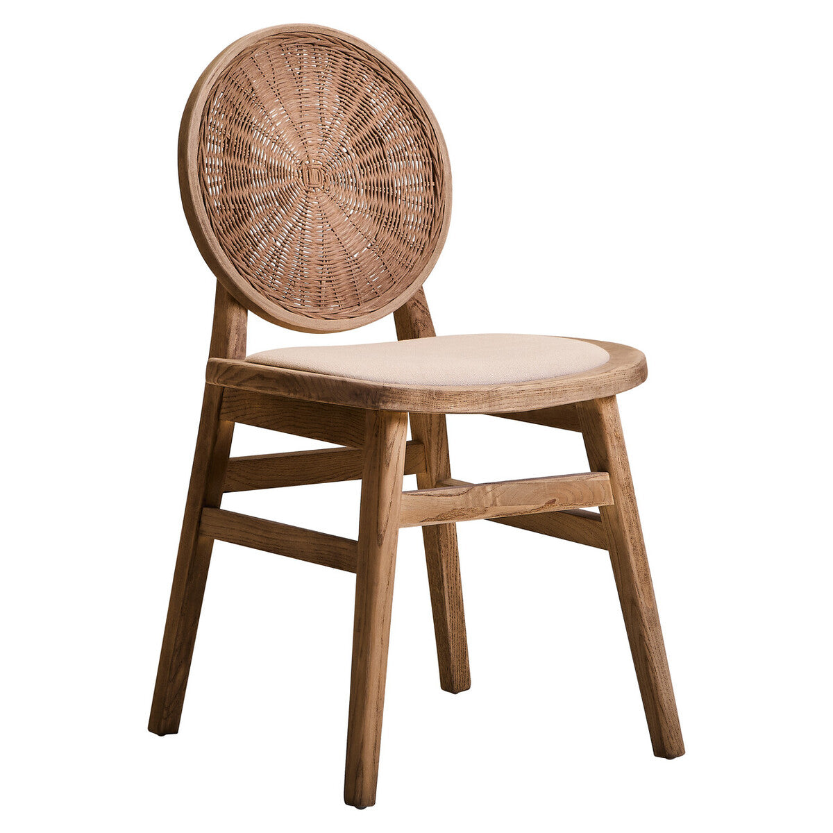 Cebu Beige Fabric and White Wash Elm Wood Dining Chair | Organic Elegance
