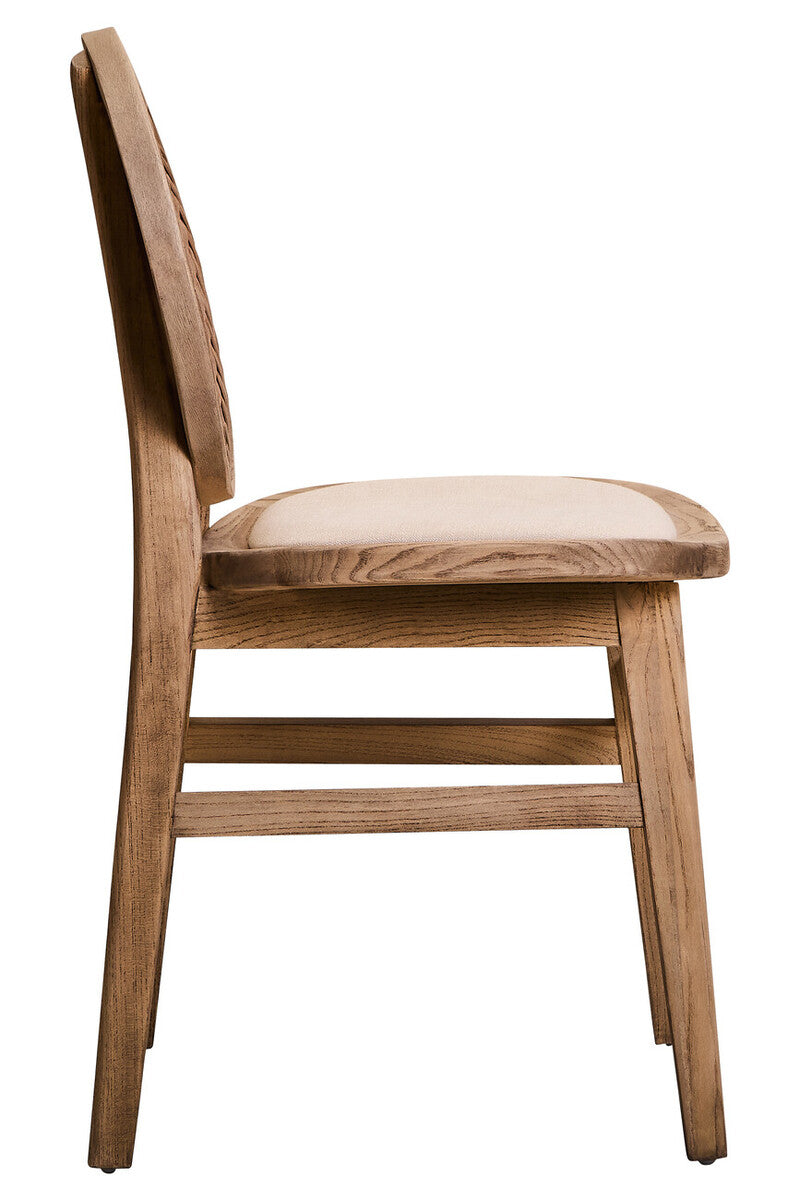 Cebu Beige Fabric and White Wash Elm Wood Dining Chair | Organic Elegance
