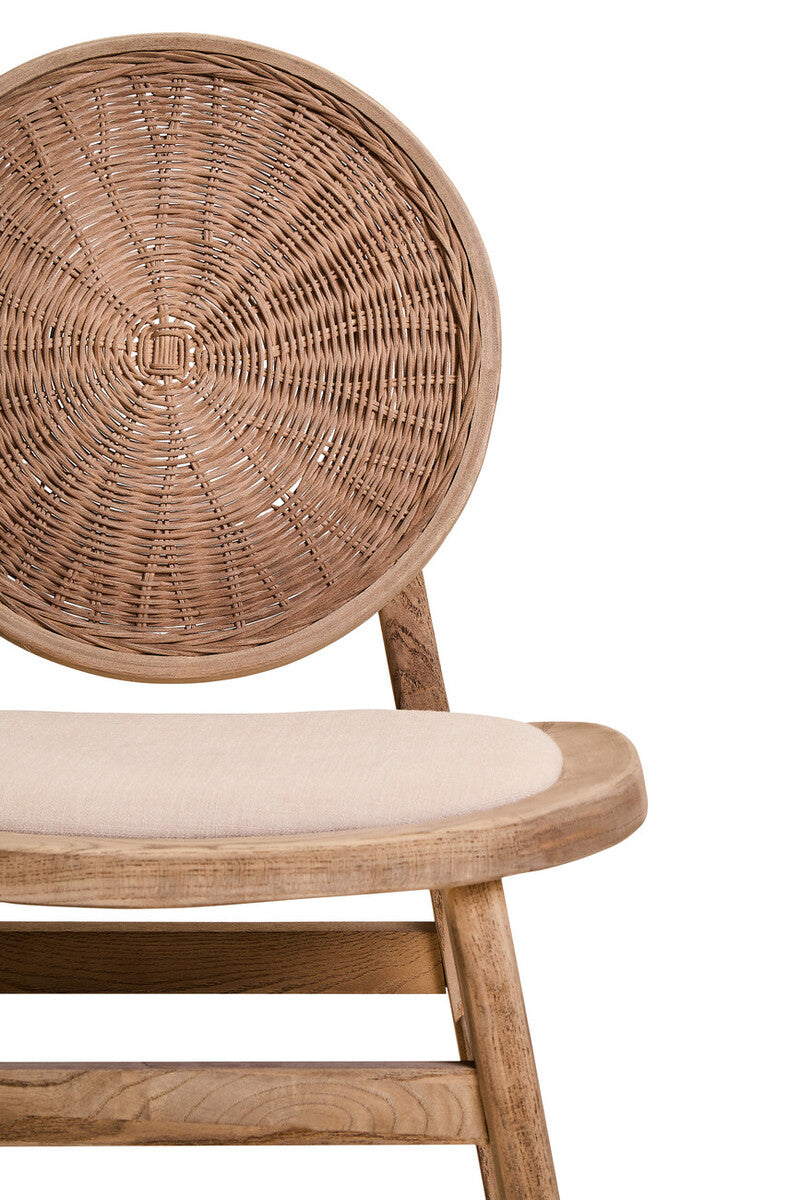 Cebu Beige Fabric and White Wash Elm Wood Dining Chair | Organic Elegance