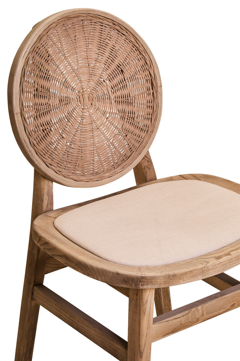 Cebu Beige Fabric and White Wash Elm Wood Dining Chair | Organic Elegance