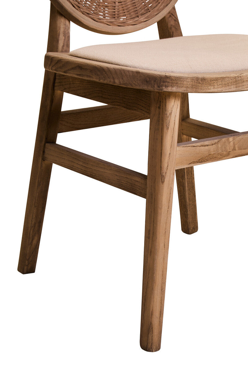 Cebu Beige Fabric and White Wash Elm Wood Dining Chair | Organic Elegance