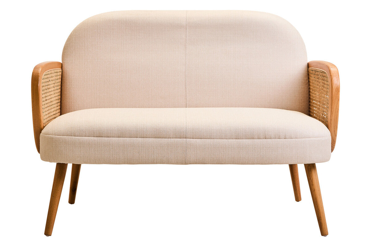 Cebu Sofa | 2 Seater Ivory Fabric and Cane | Elm Wood Legs