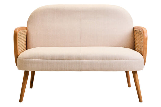 Cebu Sofa | 2 Seater Ivory Fabric and Cane | Elm Wood Legs