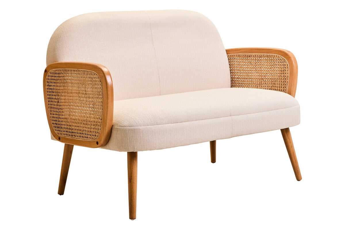 Cebu Sofa | 2 Seater Ivory Fabric and Cane | Elm Wood Legs
