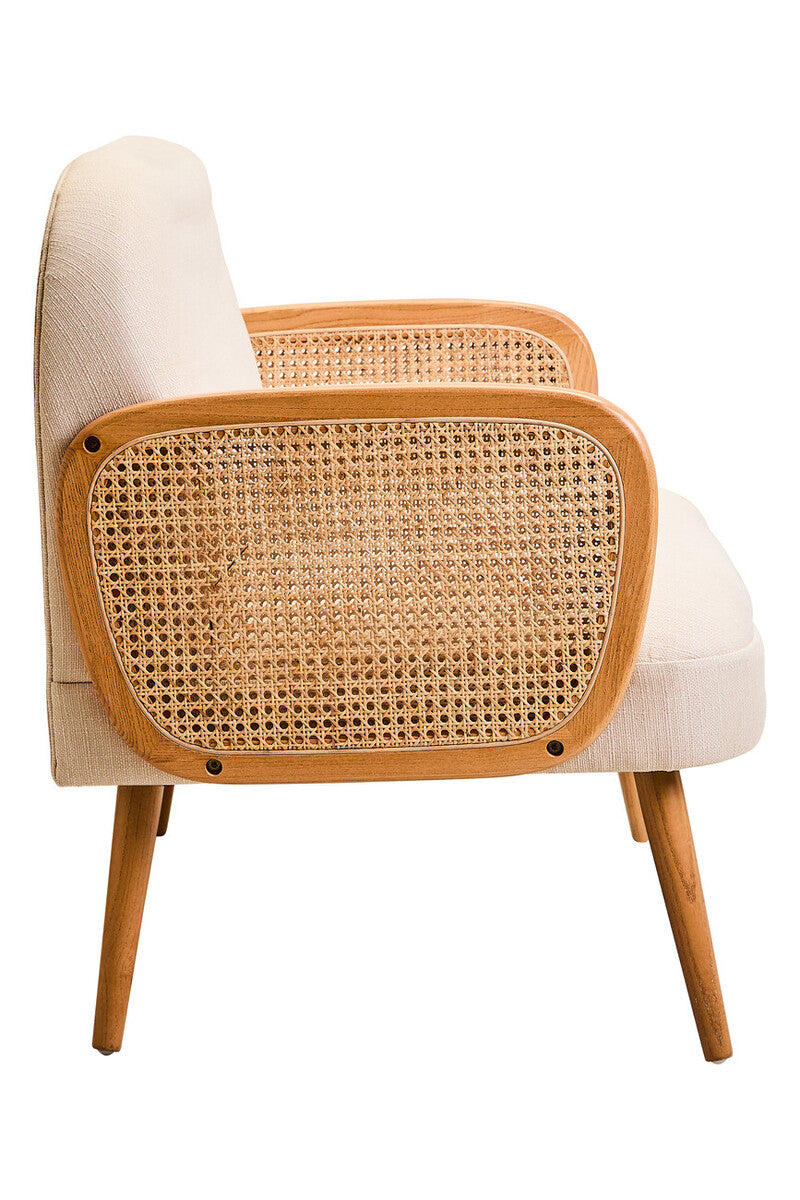 Cebu Sofa | 2 Seater Ivory Fabric and Cane | Elm Wood Legs