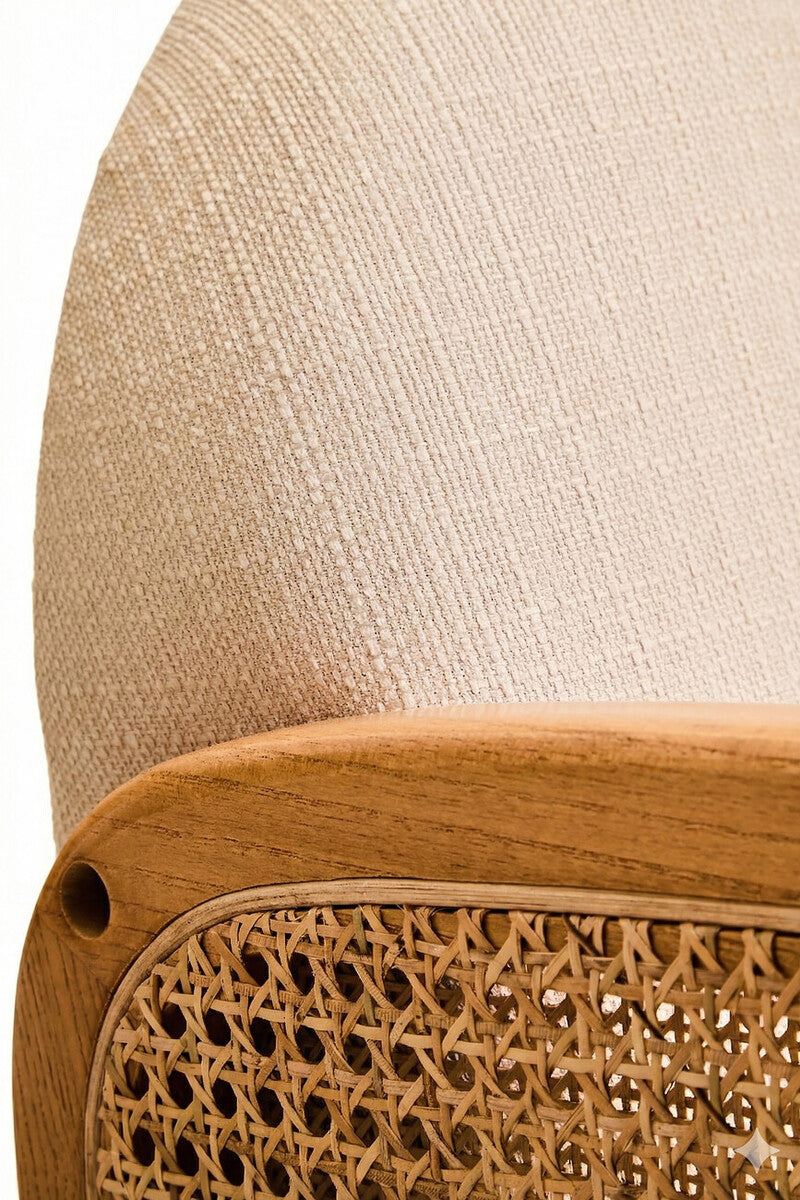 Cebu Sofa | 2 Seater Ivory Fabric and Cane | Elm Wood Legs