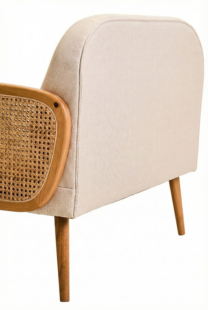 Cebu Sofa | 2 Seater Ivory Fabric and Cane | Elm Wood Legs