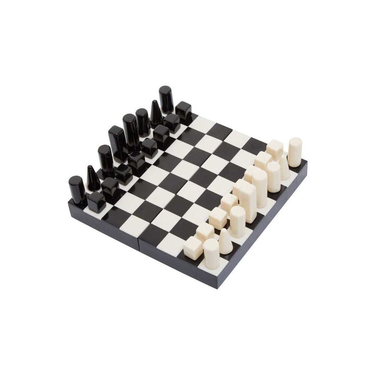 Small Foldable Chess Set Game |Intricately Carved Geometric Black and White Resin Coated Pieces
