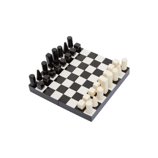Small Foldable Chess Set Game |Intricately Carved Geometric Black and White Resin Coated Pieces